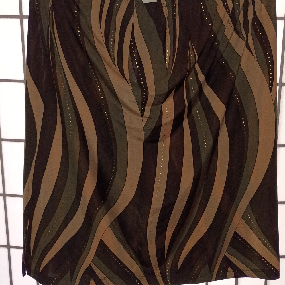 Zenobia Brown Cream Green and Black Patterned Pencil Skirt